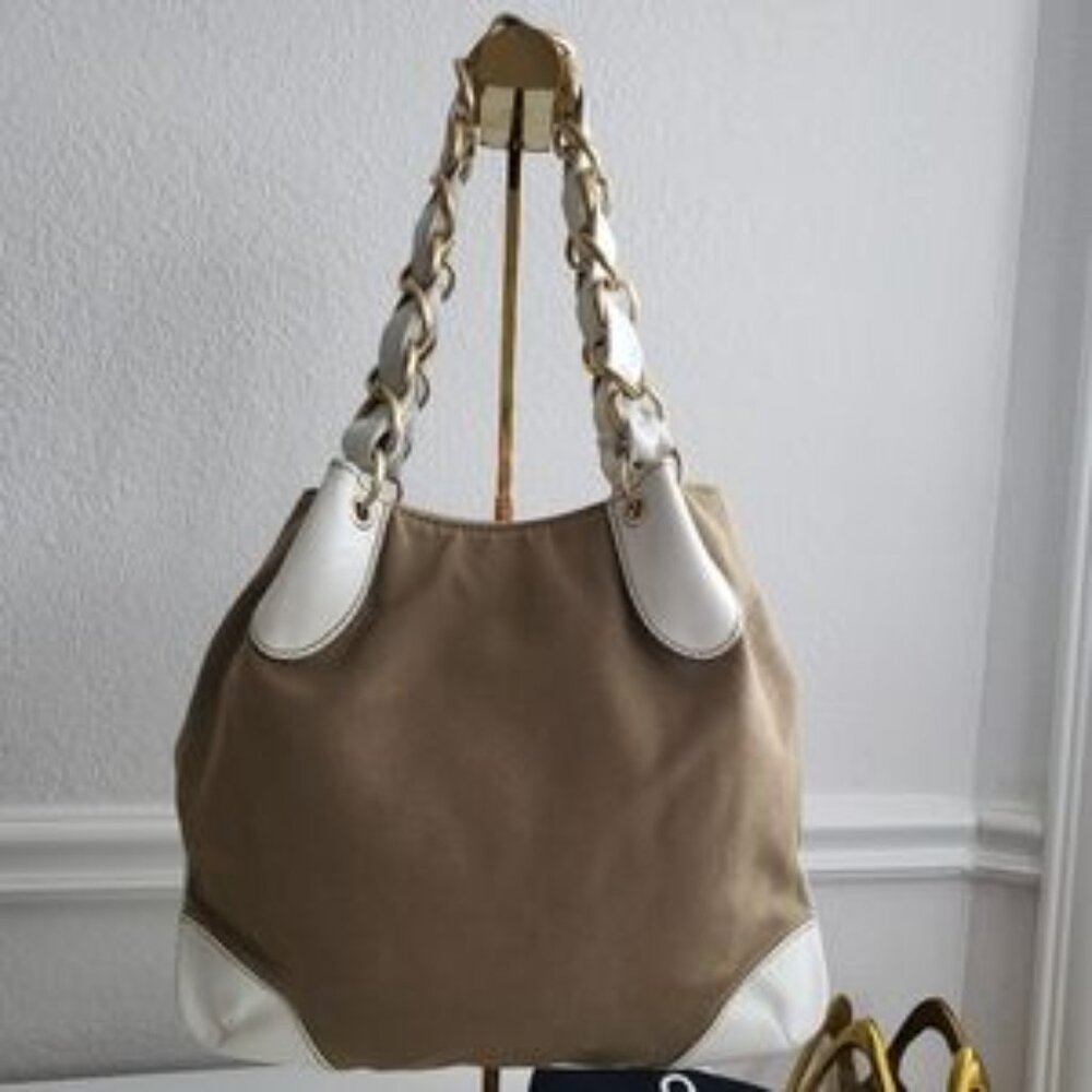 Chanel ( w/ COA) Tan & White Denim Leather Tote - Picture 5 of 13